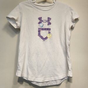 Under Armour Kids White Tee with Purple Logo